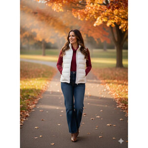 Lands End White Down Puffer Vest Full Zip Snap Pockets Cozy Womens Size 1X